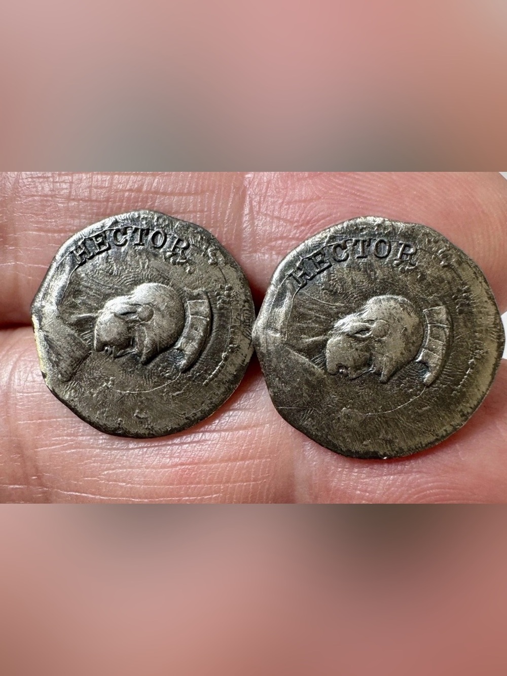 Silver Tone Roman Coin Style Round Fixed Back Men's Cufflinks Pair #1708